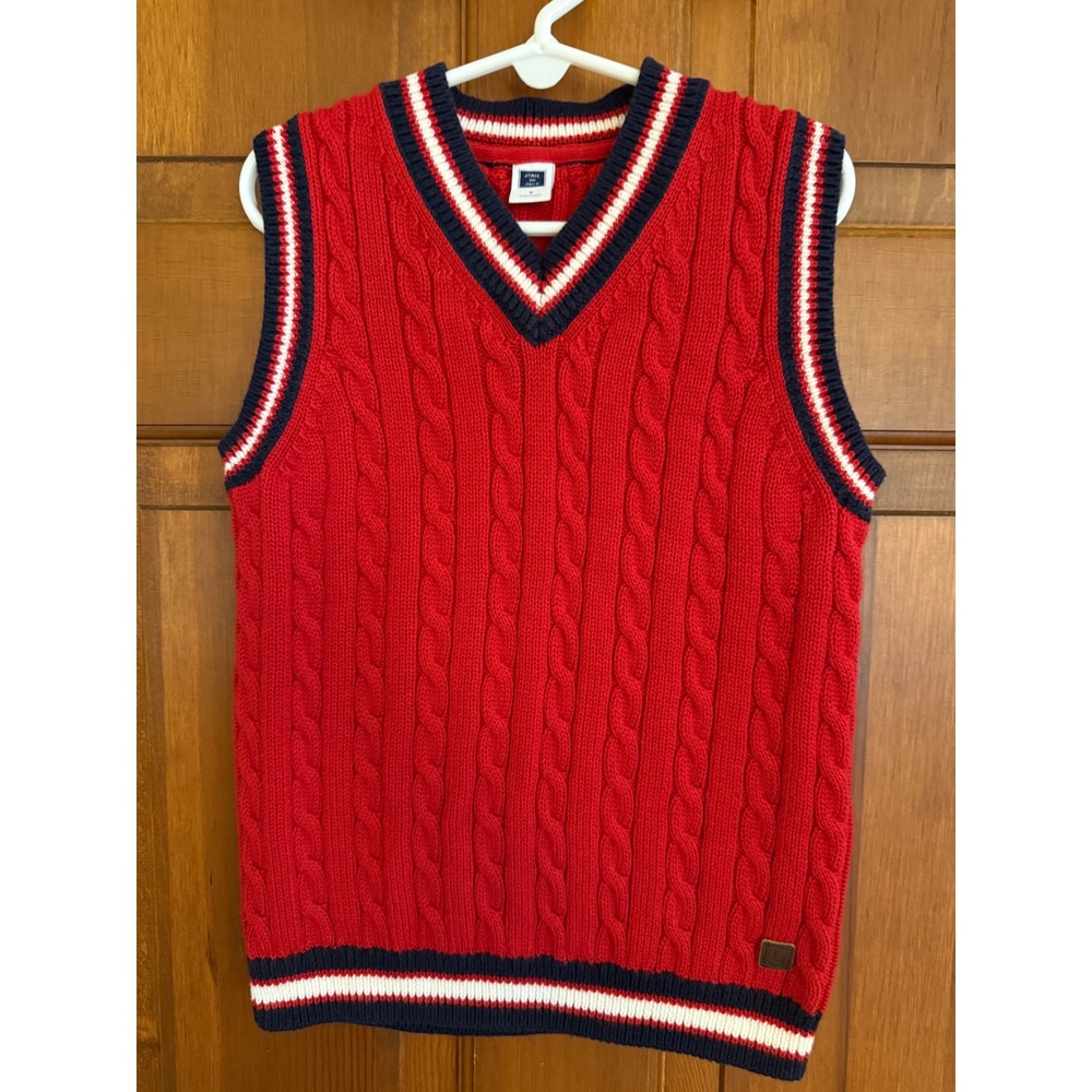 Janie and Jack Cable-Knit‎ Sweater Vest Boys Size 7 Red/ Navy Cotton Preppy